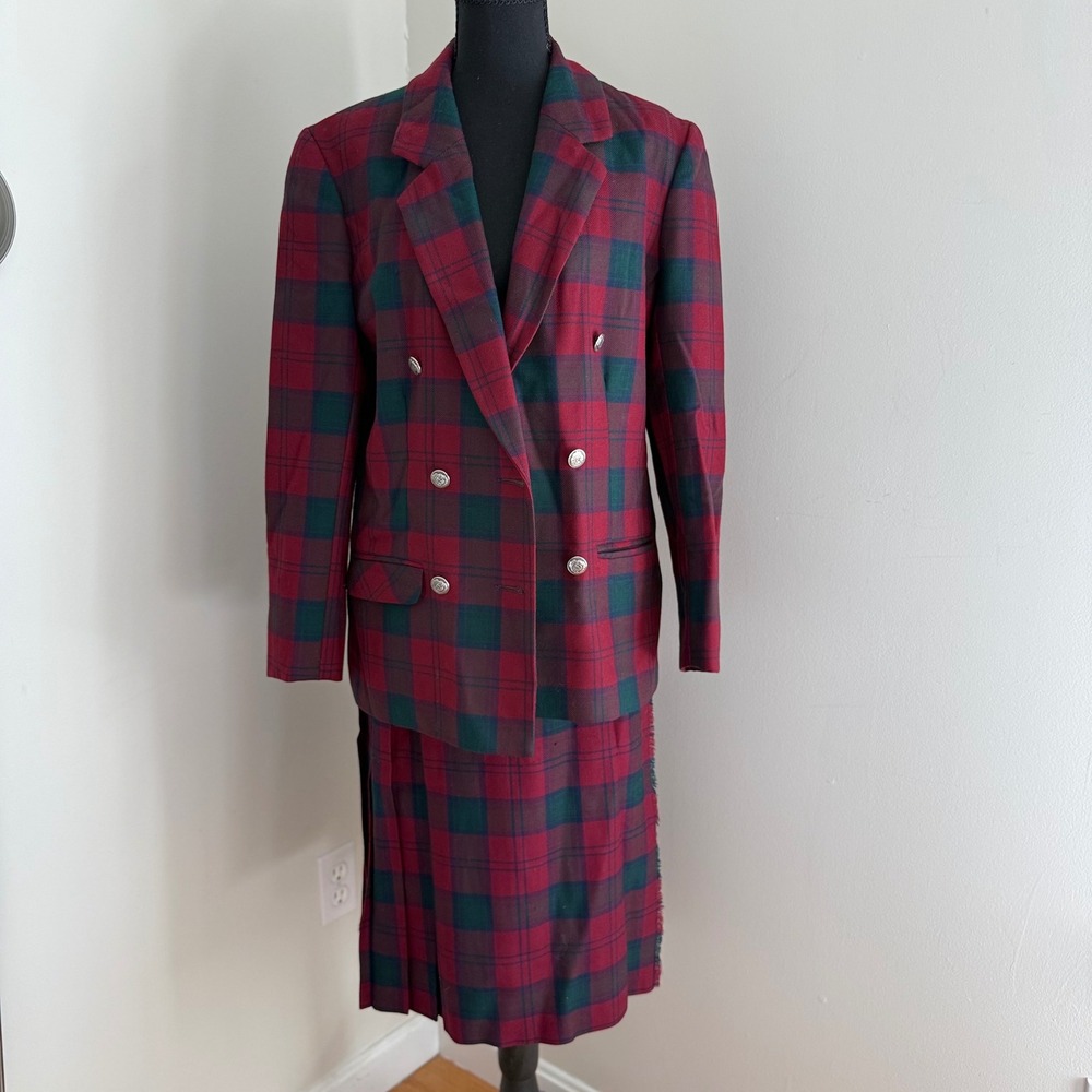 Vintage Edinburgh Scotland Wool Tartan pleated Skirt Suit Size 12